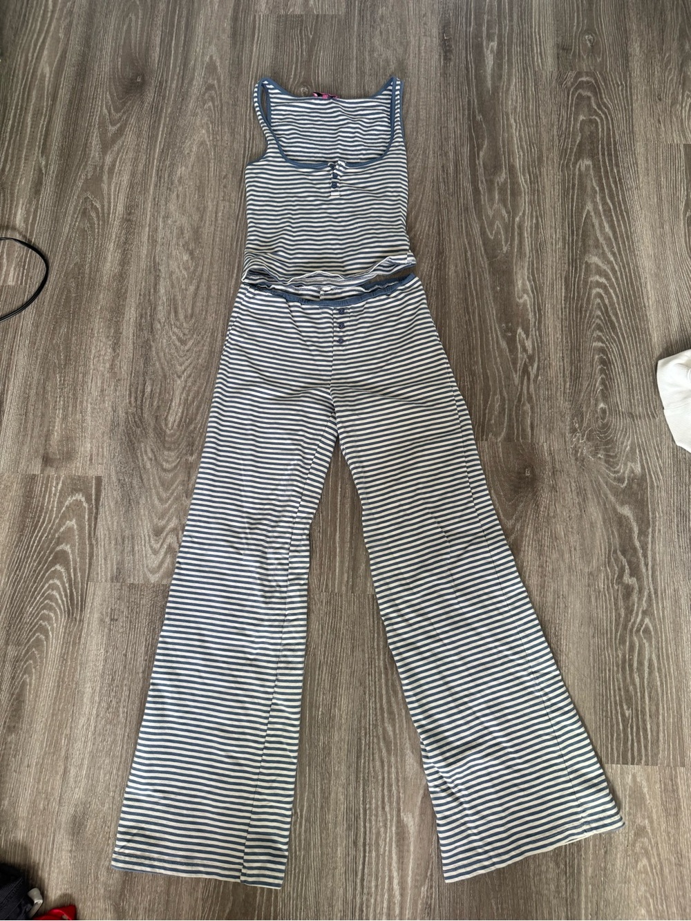 Edikted Blue & White Striped Tank Top and wide leg pants